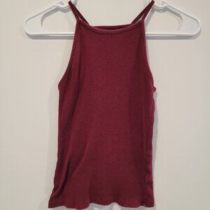 Cropped Ribbed Tank Top XS Burgondy